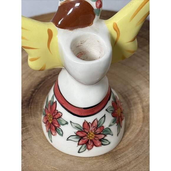 Vintage White Dog Pottery Christmas Angel Poinsettia Gift Figurine Candle Holder - Picture 10 of 14